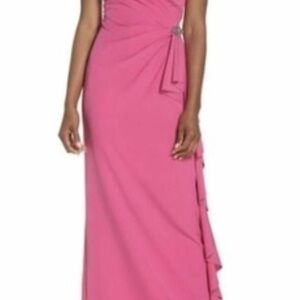 Vince Camuto Laguna Off the Shoulder Scuba Gown Evening Dress Size 14 Fuchsia